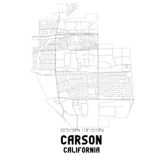 Carson California. US street map with black and white lines.