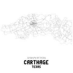 Carthage Texas. US street map with black and white lines.