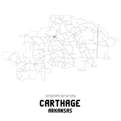 Carthage Arkansas. US street map with black and white lines.