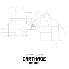 Carthage Indiana. US street map with black and white lines.