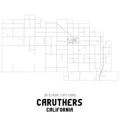 Caruthers California. US street map with black and white lines.