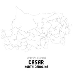 Casar North Carolina. US street map with black and white lines.