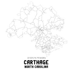 Carthage North Carolina. US street map with black and white lines.