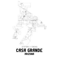 Casa Grande Arizona. US street map with black and white lines.