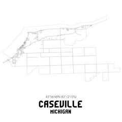 Caseville Michigan. US street map with black and white lines.