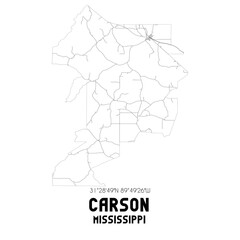 Carson Mississippi. US street map with black and white lines.