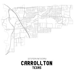 Carrollton Texas. US street map with black and white lines.