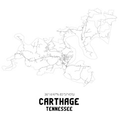 Carthage Tennessee. US street map with black and white lines.