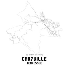 Caryville Tennessee. US street map with black and white lines.