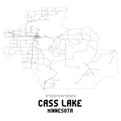 Cass Lake Minnesota. US street map with black and white lines.