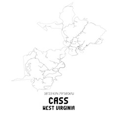 Cass West Virginia. US street map with black and white lines.