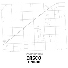 Casco Michigan. US street map with black and white lines.