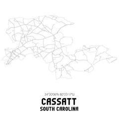Cassatt South Carolina. US street map with black and white lines.