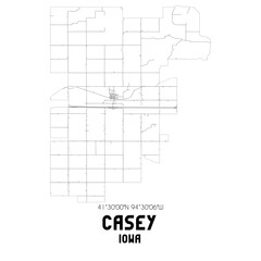 Casey Iowa. US street map with black and white lines.