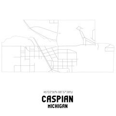 Caspian Michigan. US street map with black and white lines.