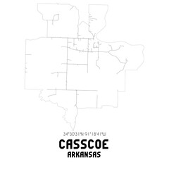 Obraz premium Casscoe Arkansas. US street map with black and white lines.
