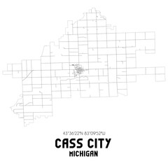 Cass City Michigan. US street map with black and white lines.