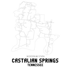 Castalian Springs Tennessee. US street map with black and white lines.
