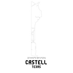 Castell Texas. US street map with black and white lines.