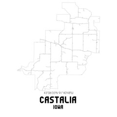 Castalia Iowa. US street map with black and white lines.