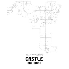 Castle Oklahoma. US street map with black and white lines.
