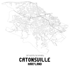 Catonsville Maryland. US street map with black and white lines.