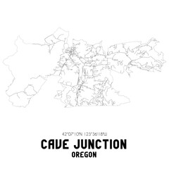 Cave Junction Oregon. US street map with black and white lines.
