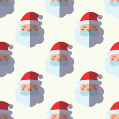 Christmas and New Year concept. Simple pattern of flat Santa Claus on light beige background. Perfect for web sites, wrappers, giftboxes, postcards
