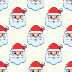 Christmas and New Year concept. Simple pattern of cartoon Santa Claus on light beige background. Perfect for web sites, wrappers, giftboxes, postcards