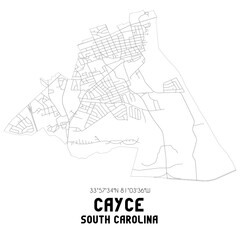 Cayce South Carolina. US street map with black and white lines.