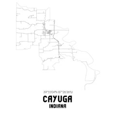 Cayuga Indiana. US street map with black and white lines.