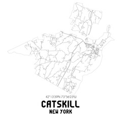 Catskill New York. US street map with black and white lines.