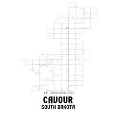 Cavour South Dakota. US street map with black and white lines.