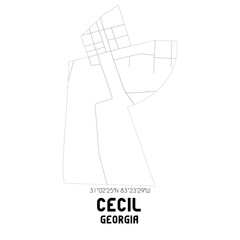 Cecil Georgia. US street map with black and white lines.