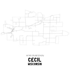 Obraz premium Cecil Wisconsin. US street map with black and white lines.