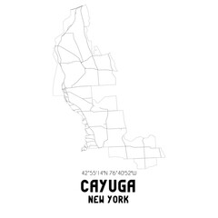 Cayuga New York. US street map with black and white lines.