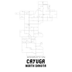 Cayuga North Dakota. US street map with black and white lines.