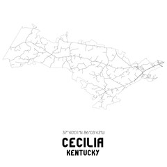 Cecilia Kentucky. US street map with black and white lines.