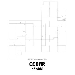 Cedar Kansas. US street map with black and white lines.