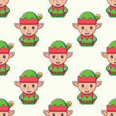 Christmas and New Year concept. Simple pattern of flat Christmas elf on light beige background. Perfect for web sites, wrappers, giftboxes, postcards