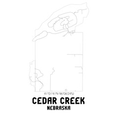Cedar Creek Nebraska. US street map with black and white lines.