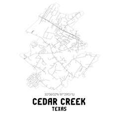 Cedar Creek Texas. US street map with black and white lines.