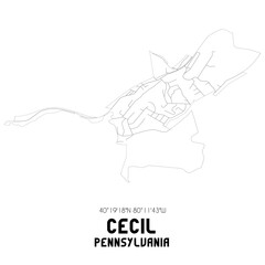 Cecil Pennsylvania. US street map with black and white lines.