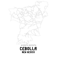 Cebolla New Mexico. US street map with black and white lines.
