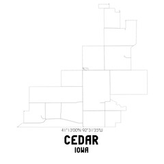 Cedar Iowa. US street map with black and white lines.