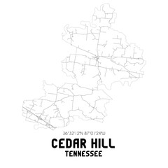 Cedar Hill Tennessee. US street map with black and white lines.