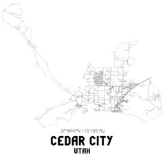 Cedar City Utah. US street map with black and white lines.