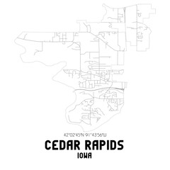 Cedar Rapids Iowa. US street map with black and white lines.
