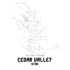 Cedar Valley Utah. US street map with black and white lines.