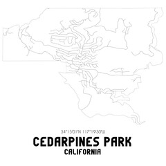 Cedarpines Park California. US street map with black and white lines.